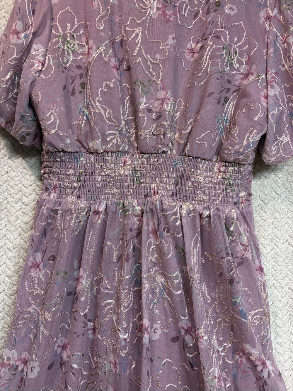 Baltic Born Mesh Floral Maxi Dress Large Lilac Embroidered Cottagecore Formal - Picture 11 of 11